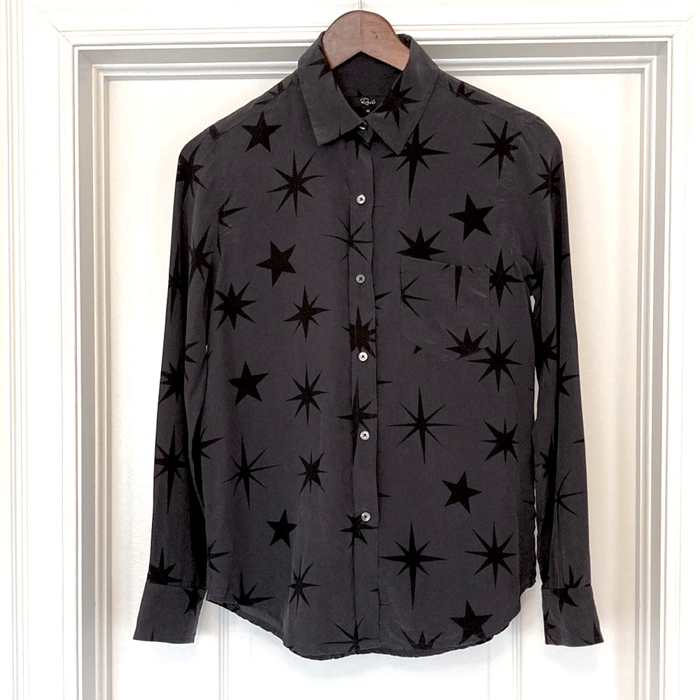 Rails Kate Long Sleeve Button Up Silk Shirt / Blouse Charcoal Constellations Xs